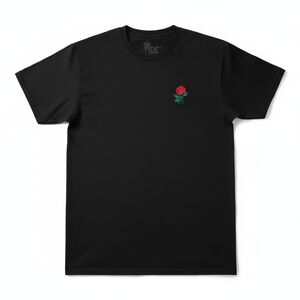 Vibes Black Retro Tee Shirt Red Rose Embroidery Mens XL / Womens